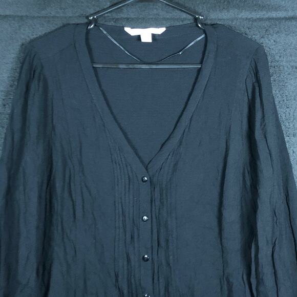 Lauren Conrad Womens Blouse Black V Neck Button Long Sleeve Flowy Lightweight XL - Picture 2 of 12